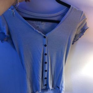 Blue and white striped lettuce tee shirt